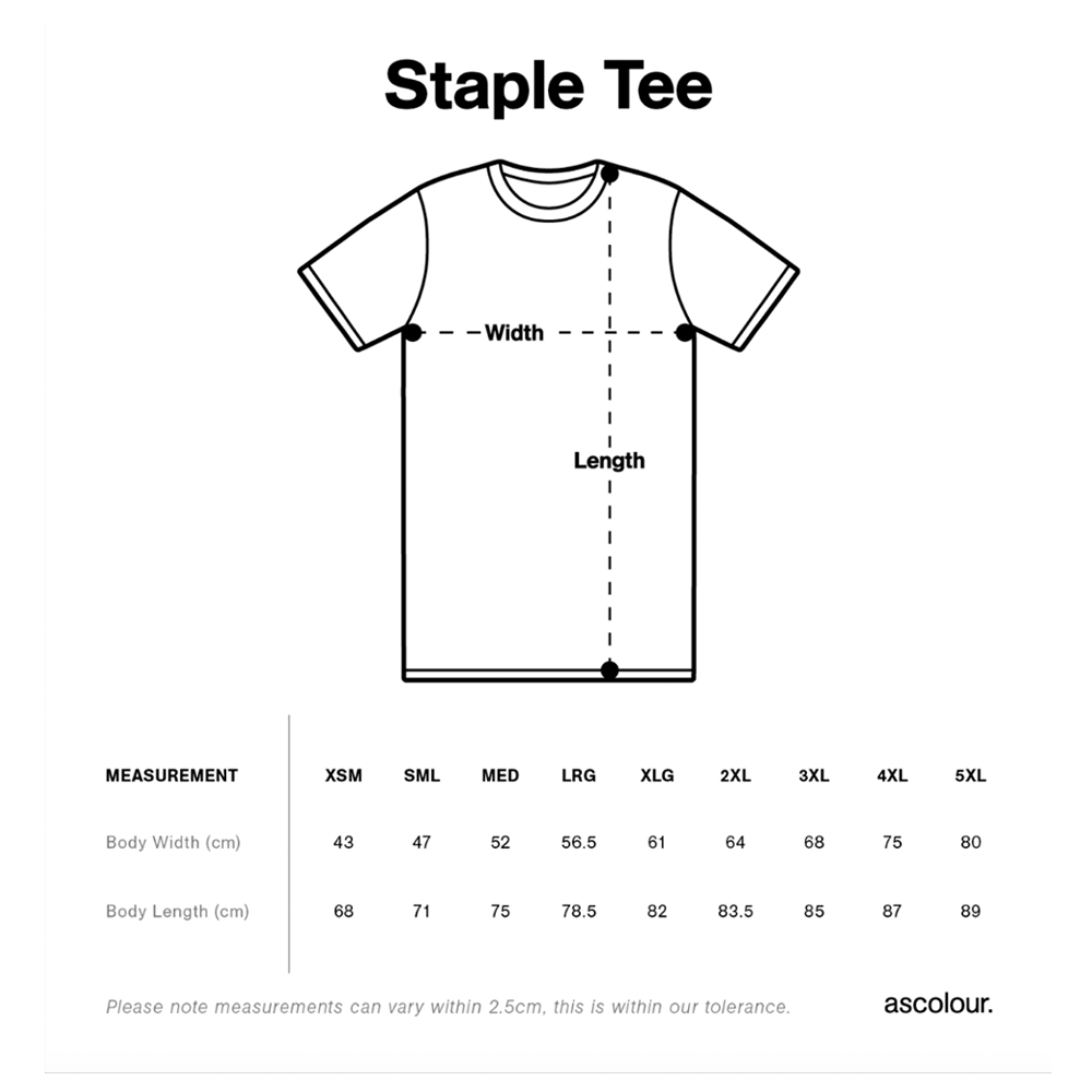 Giallo White Tour Tee Size Guide
