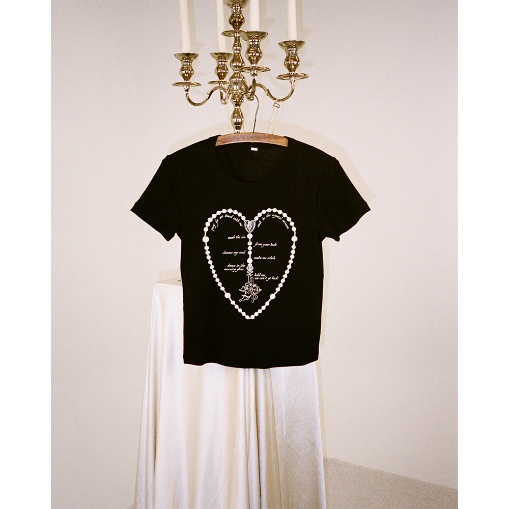 Rosary Black Ladies Baby Tee Front