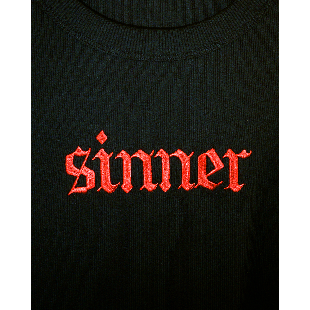 Sinner Black Ribbed Tank Close