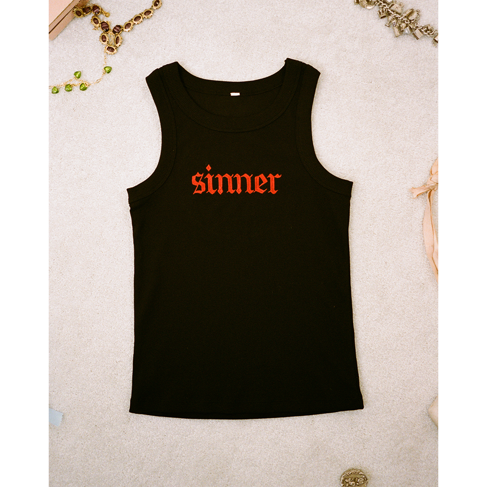 Sinner Black Ribbed Tank Floor