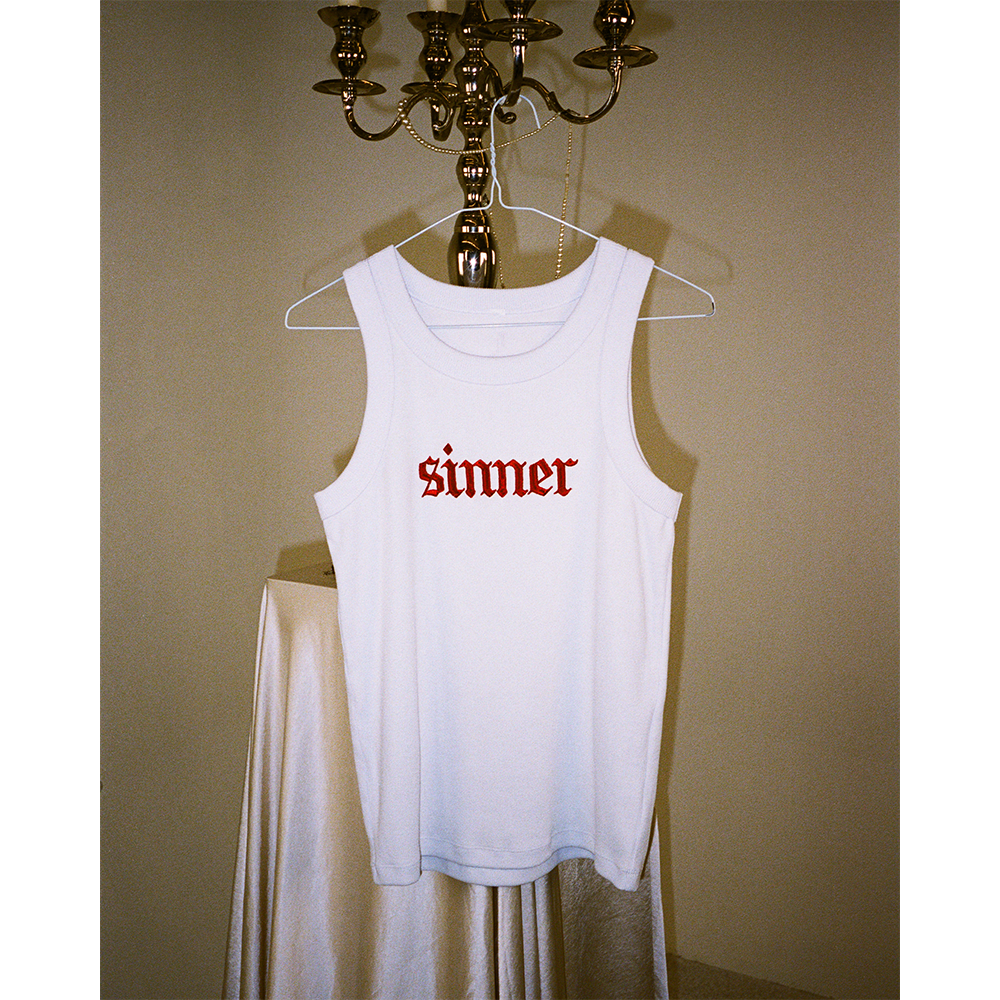 Sinner White Ribbed Tank Close